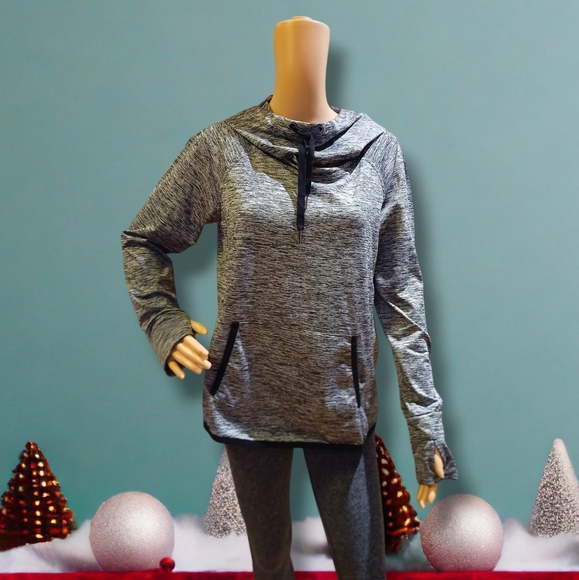90 Degree By Reflex Women's Fleece Brushed Activewear Heathered Silver Hoodie - Picture 6 of 16